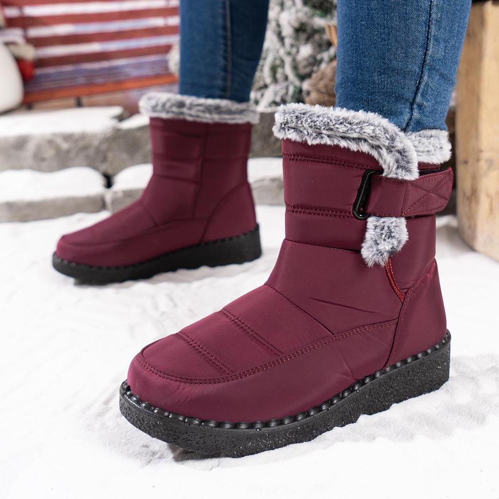 Women's 2025 Waterproof Rabbit Fur Snow Boots, European Size 45, with Widened Velcro Mid-Tube Design