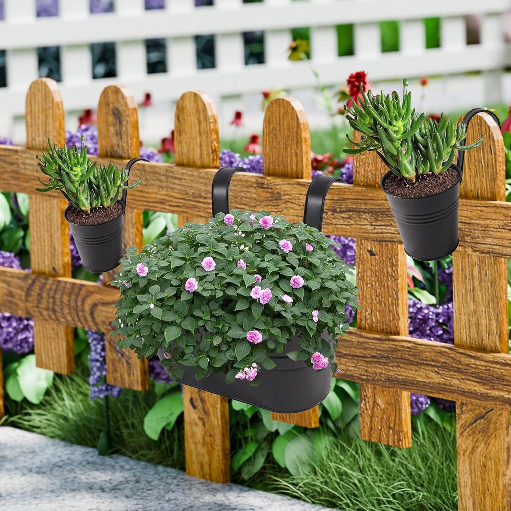 Planter For Railing Fence Planter For Outdoor Metal Hangable Flower Pots For Fence Garden Patio Decorative Houseplant Boxes