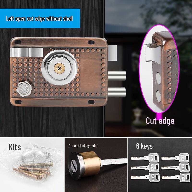 Shengyupin Vintage Exterior Security Door Lock, Red Bronze