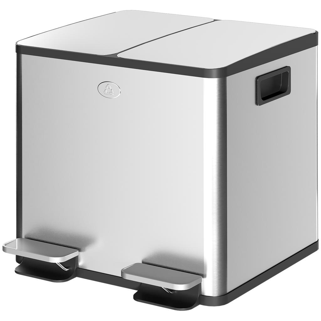 30L Dual Compartment Stainless Steel Bin, with Deodoriser Holders - Silver Tone