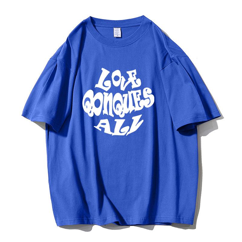 Shellsuning Oversized Letter Graphic T Shirts Men Summer Soft 100% Cotton Short Sleeve Tees Female Trendy Loose High Street Tops