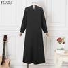 ZANZEA Women Casual V-Neck Long Sleeve Loose Long Dress