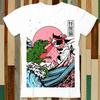 Horror Dinosaur Cat The Great Wave Off Kanagawa Catzilla Ocean T Shirt Adult Unisex Men Women Retro Design Tee Vintage Top A4873