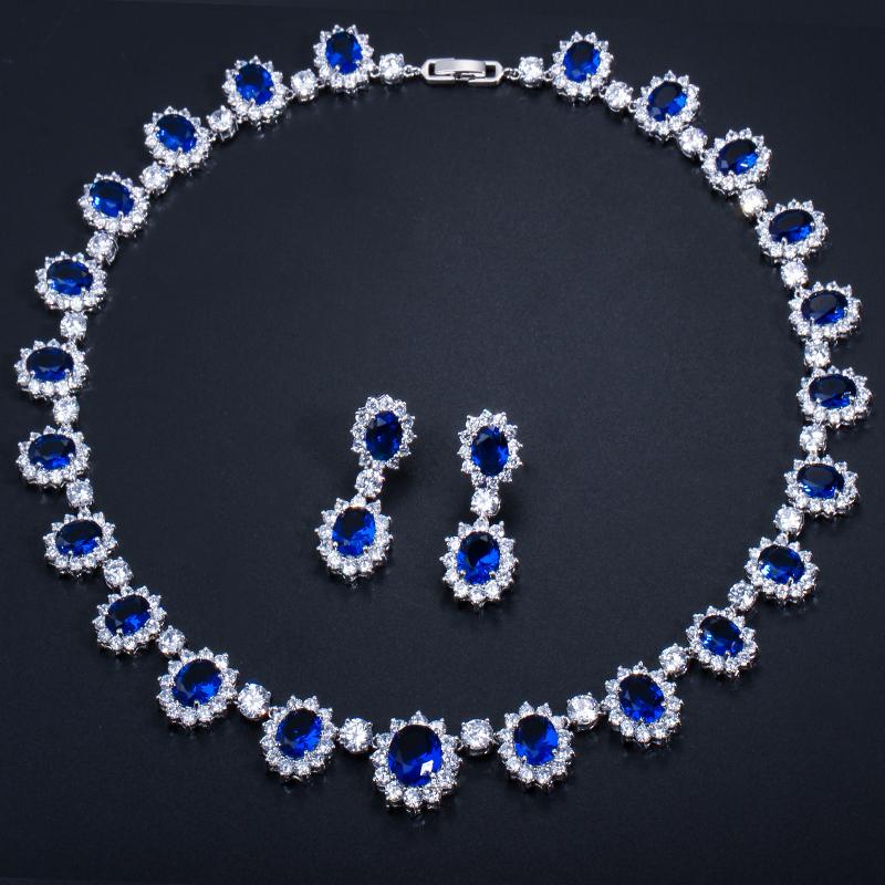 CMM High Quality Emerald Color Zirconia Women's Party Jewelry Earrings Necklace Set