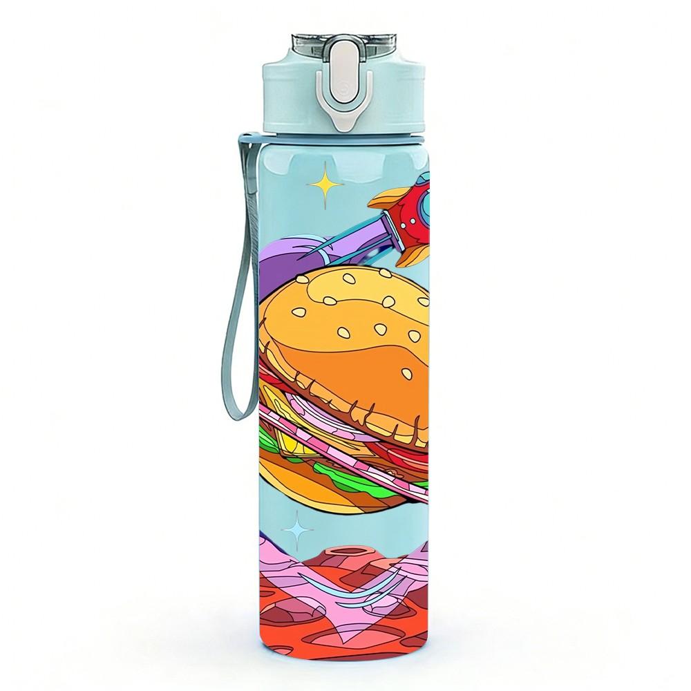 1PC Colorful Outer Space Planet 750ml Color Plastic Sports Water Bottle Leakproof Flip Straw Lid Suitable for Sports Office Home Use