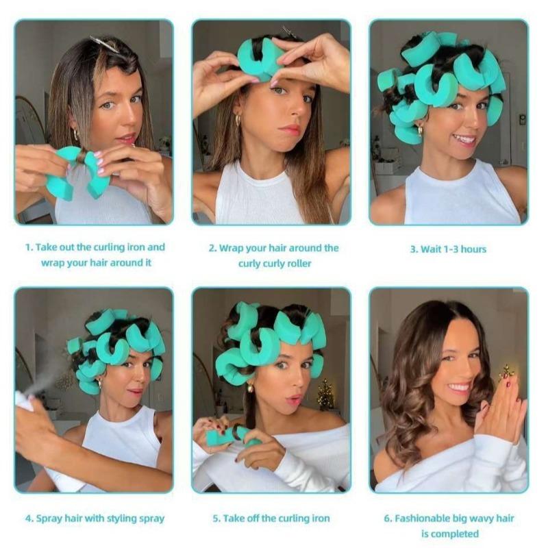 12PCS Heatless Hair Curlers Sponge Foam Rollers Curling Clips C Shape Portable Soft Curls Sleeping Flexi Rods Hair Styling Tools
