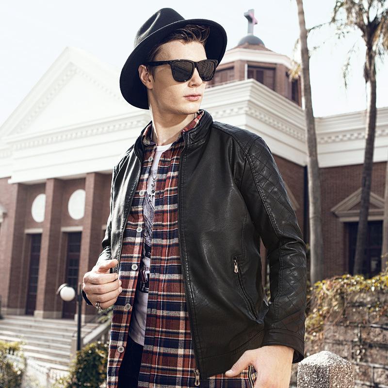 

Мужская кожаная куртка Корейская тонкая мотоциклетная кожаная куртка XXXXL чёрный