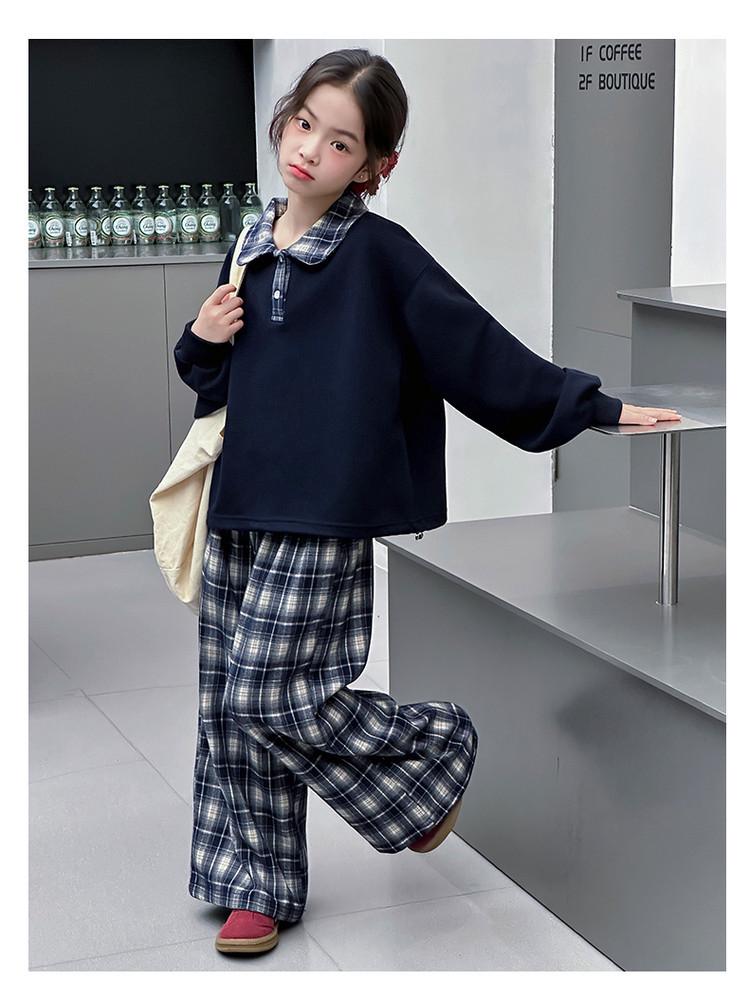 2025 Neues Frühherbst Mädchen Sweatshirt-Set mit Umlegekragen für die Mittelschule