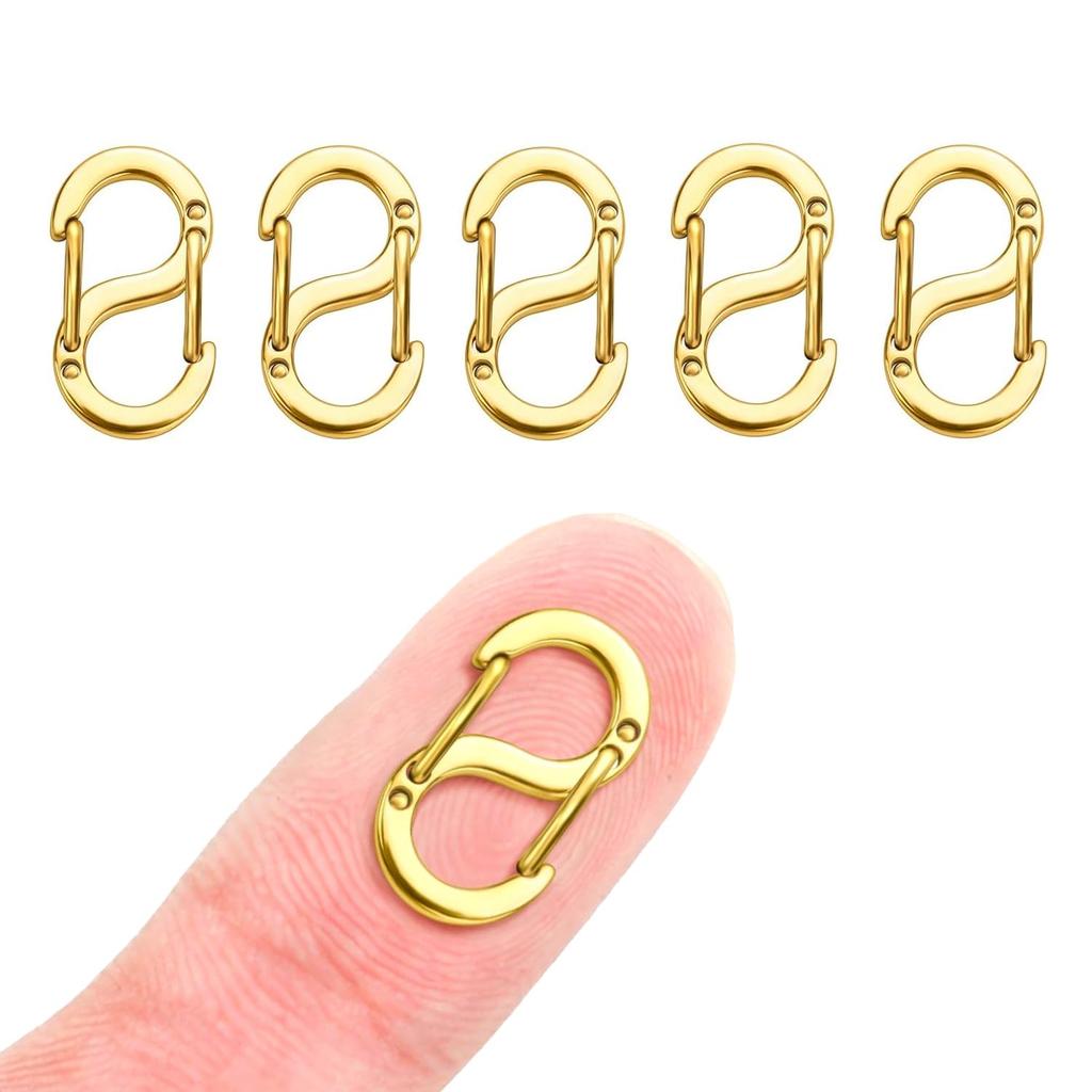 AutCreation Titanium Keychain Snap Bracelet Necklace Jewelry Accessory Gold Carabiner, S-Shaped Connector, Clasp, Clasp, Clasp, Part, Handmade, (16mm)