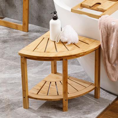 Corner Shower Stool with Storage Rack Anti-slip Natural Bamboo Shower Bench Multifunctional Shower