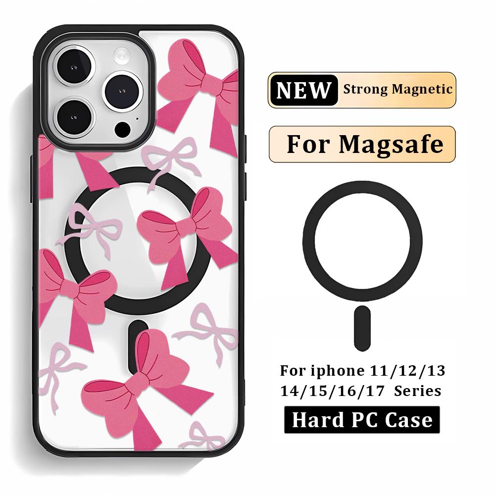 Magsafe Magnetic Wireless Charge Phone Case For iPhone 17 16 15 14 13 12 11 Pro Max Cute pink bow Cover