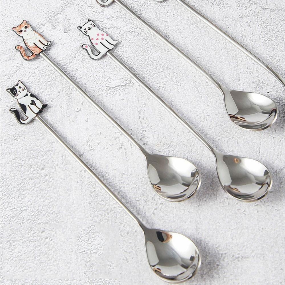 Japanese Korean Style Cartoon Cat Spoon Polished Honey Stirring Spoon New Dessert Spoon