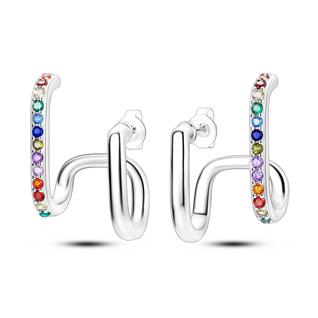 Silver Plated Women Hoop Earrings Fashion Pendientes Gift for Female Girl Sparkling Pave CZ U Heart Shape Star Moon Earring