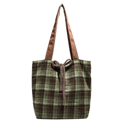 Autumn and Winter Plaid Tote Bag Versatile Commuter One-shoulder Hand Plaid Casual Woolen Armpit Bag
