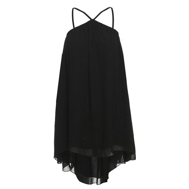 

# Sisjuly# Sexy Fishing Series Leisure Time Brown Sugar Cold Extract Light Yarn Irregular Sling Dress Women Black S