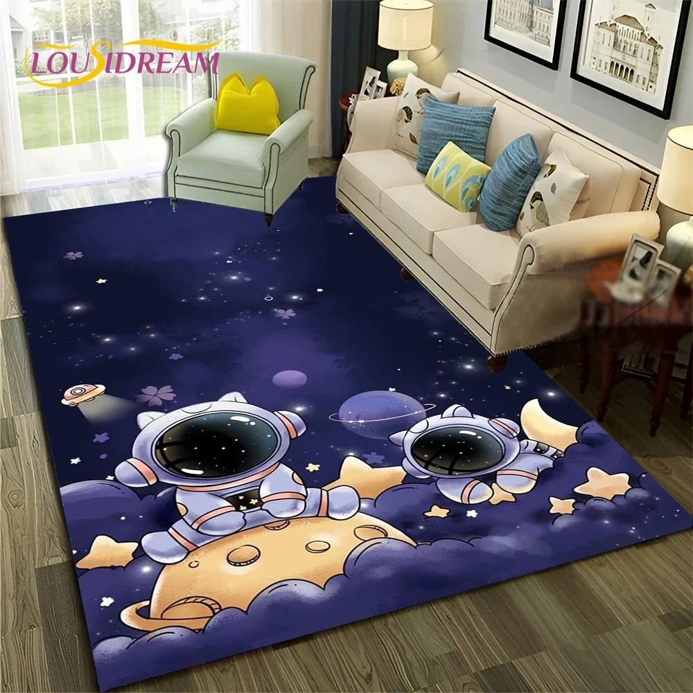 Outer Space Astronaut Planet Cartoon Carpet Rug for Home Living Room Bedroom Sofa Doormat Decor,Kid Area Rug Non-slip Floor Mat