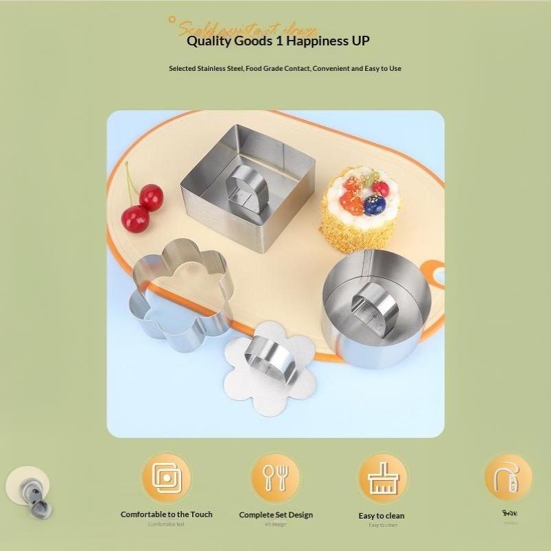 Stainless Steel Mousse Cake Ring Molds with Press Plate 1/4 Pcs Multi Shapes for Commercial Bakery Dessert Making