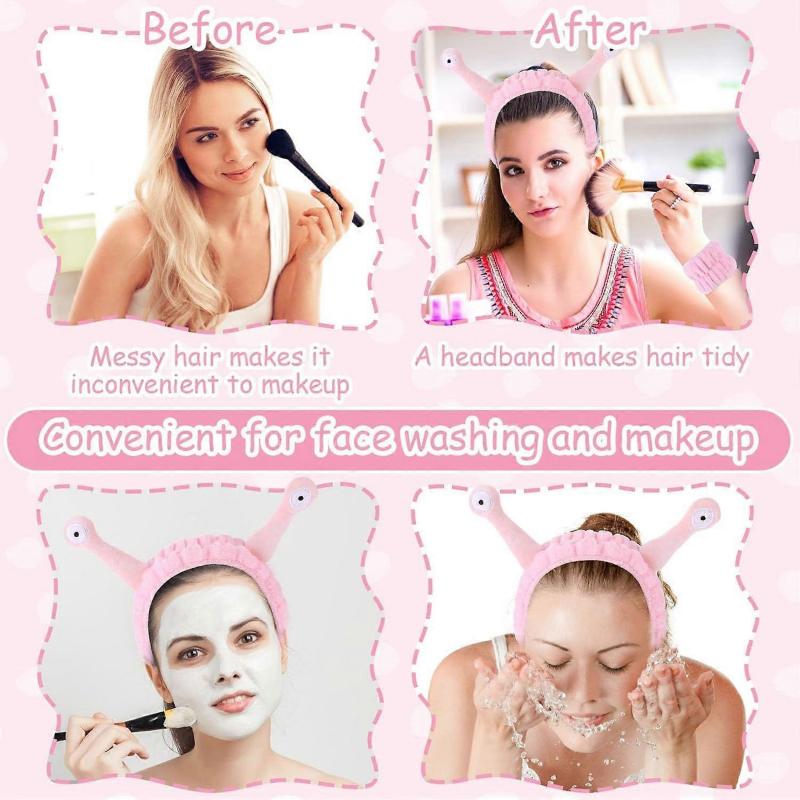 Spa Headband Face Wash Wristband Set Makeup Headband Snail Coral Fleece Hair Band Skincare Headband Elastic Creative Cartoon Head Wraps