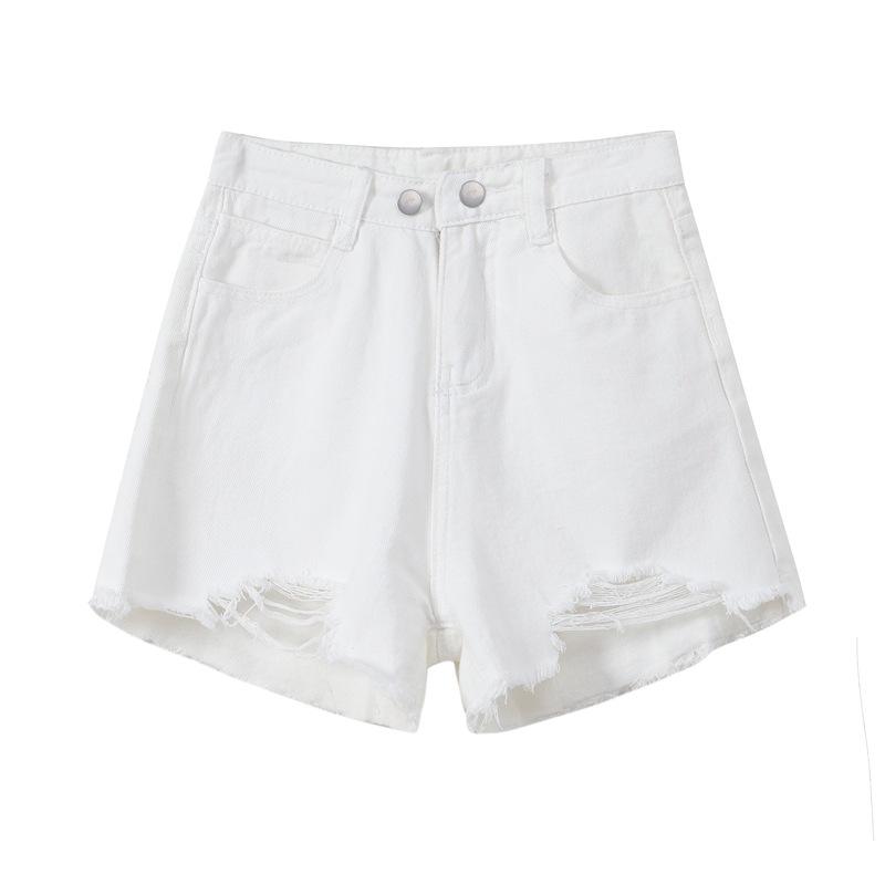 Fashionable Versatile Design Sense of Raw Edge Broken Holes Denim Shorts Female Summer Black and Gray High-waisted Super Short Pants Versatile Pants