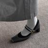 Kara Women's Shoes~ Black Professional High Heels Versatile Splicing Square Head Mary Jane Women's Shoes Double-breasted Thick Heel Single Shoes