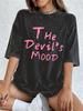 The DevilS Mood Letters Printing Washed TShirts Womens Cotton Short Sleeve Tops Street ONeck Oversize T Shirt Summer Clothes