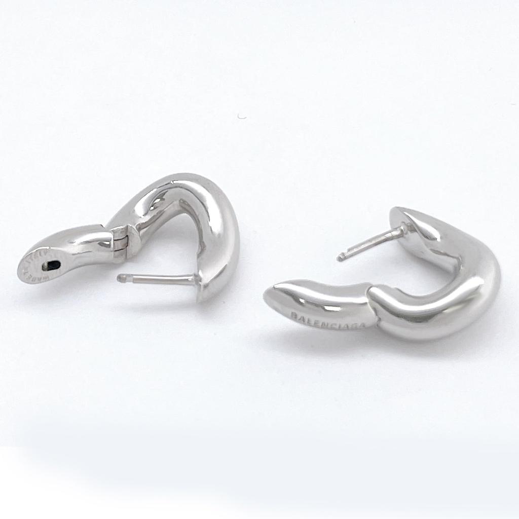 Balenciaga Mini Hoop Earrings Shiny Silver 656263 TZ99S 0926 [Item]