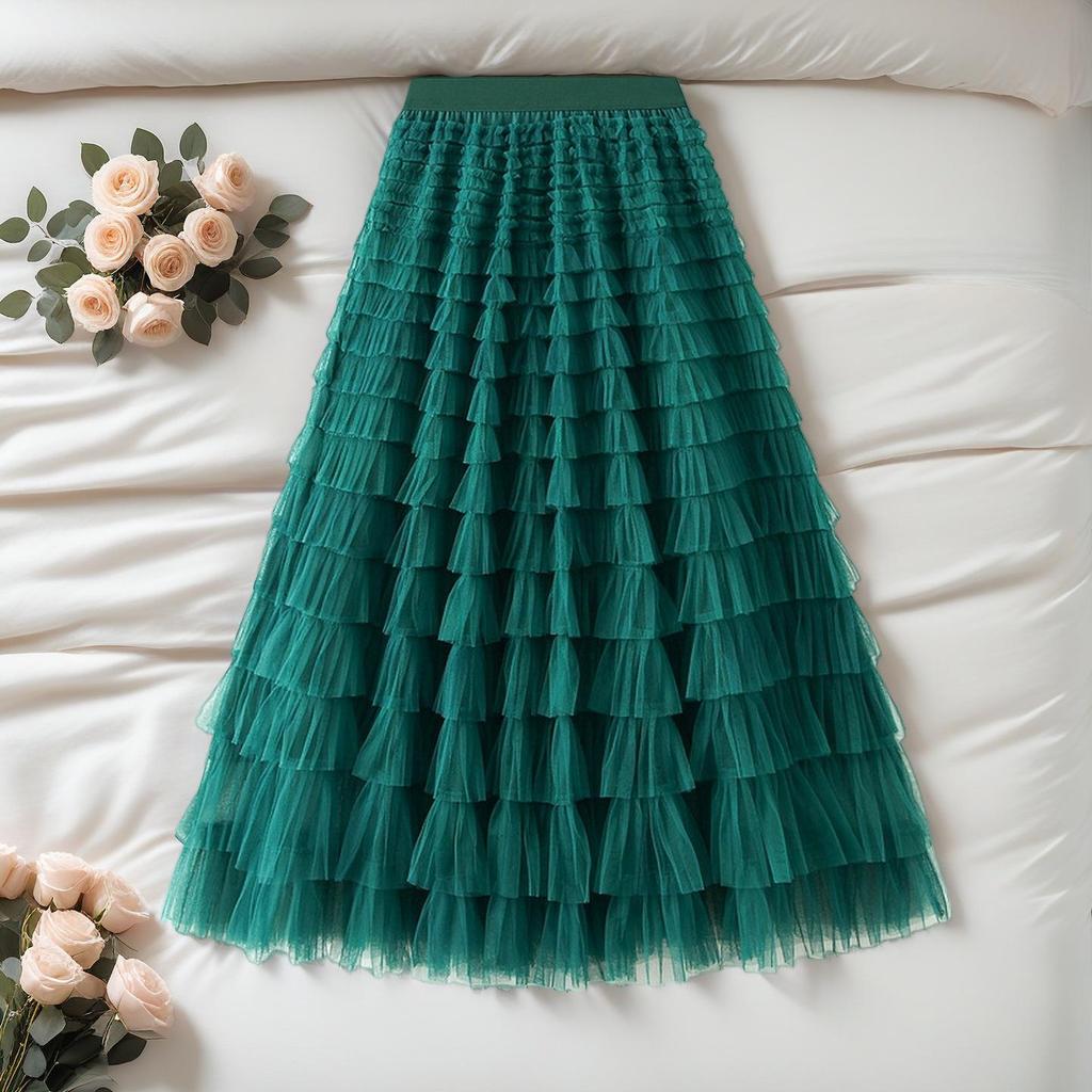 Elegant French Style Layered Cake Skirt - High Waist, Fluffy Winter Fashion for Women