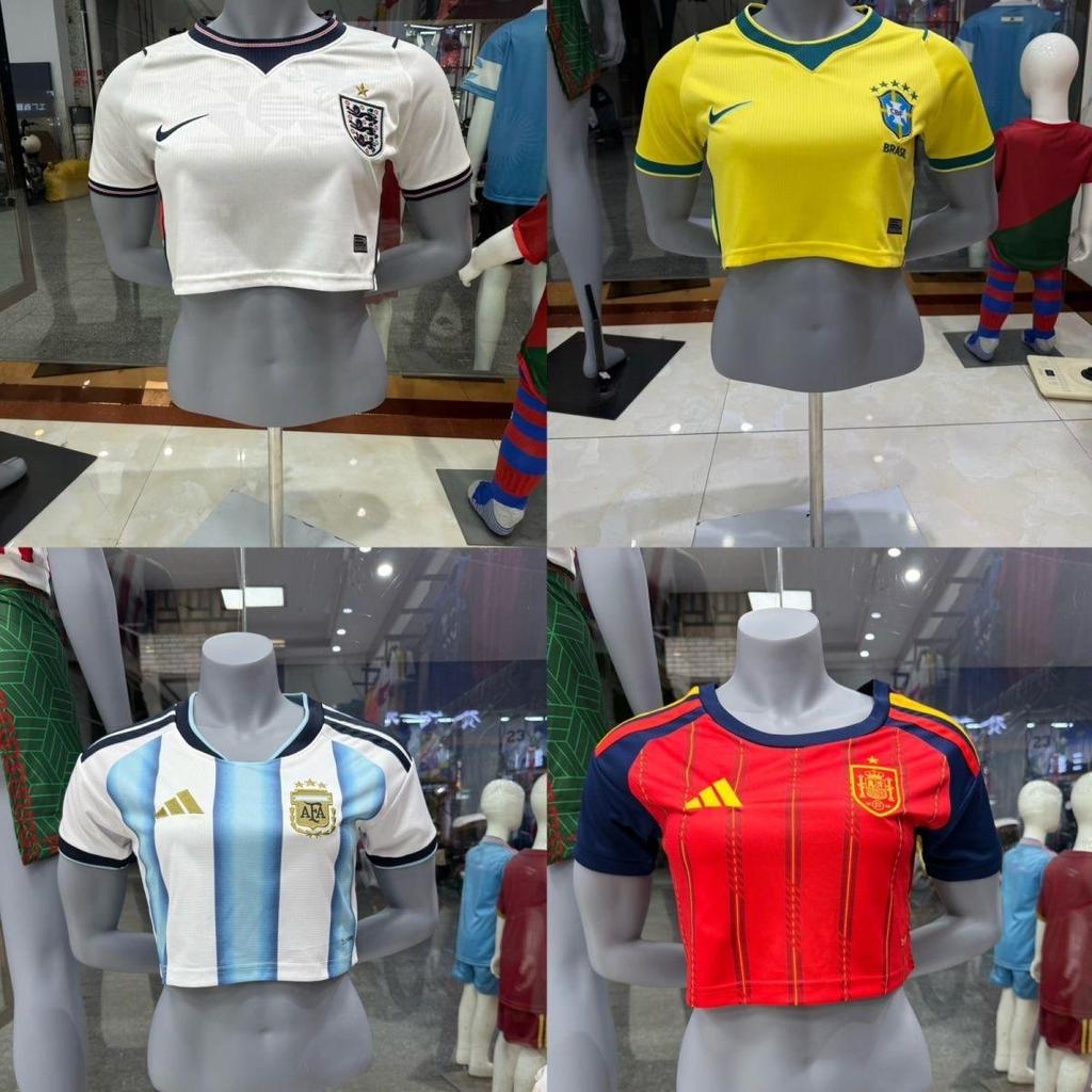 Maglia Mondiali 2026 Donna Versione Fan stesso stile Maglia Calcio, stile corto, crop top