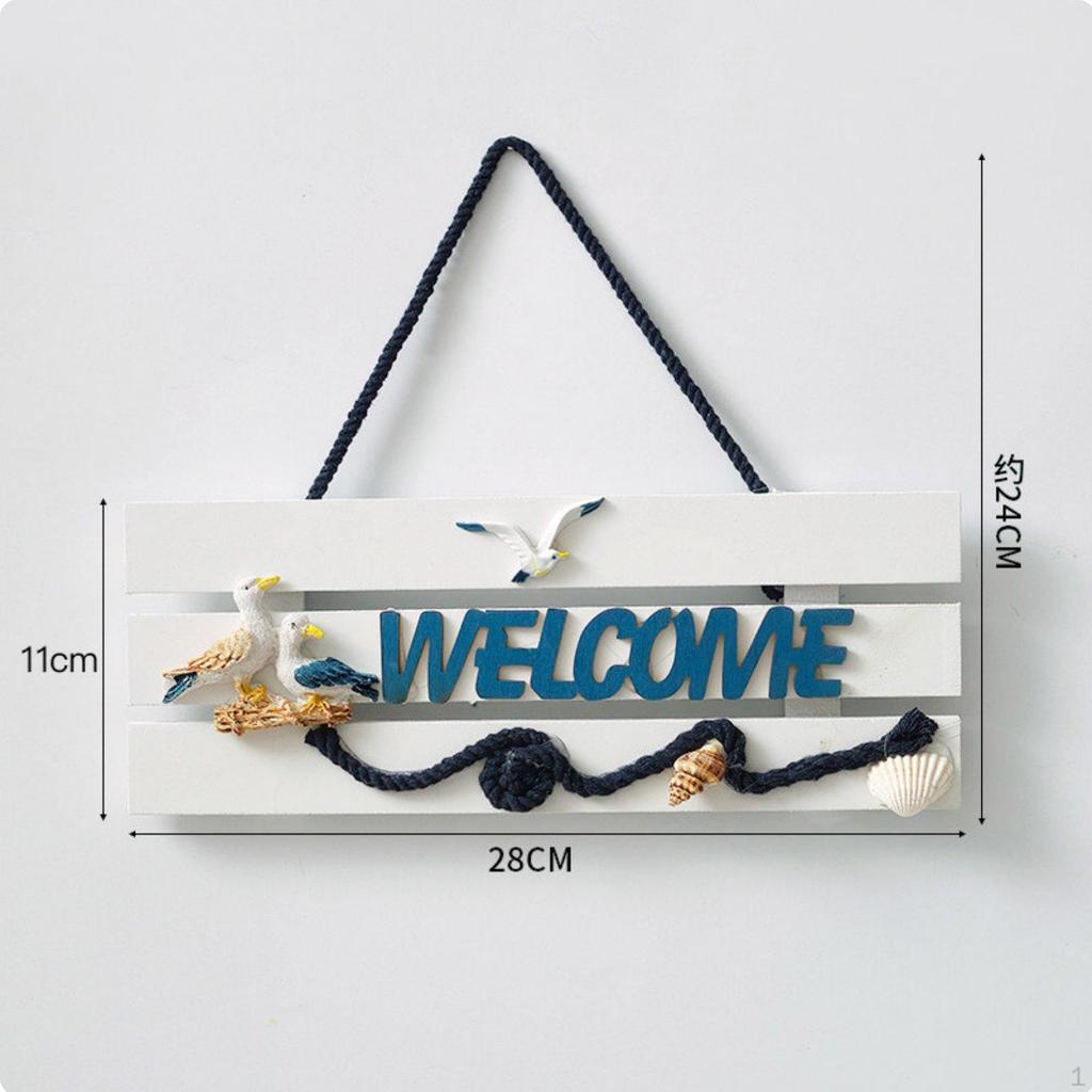 Nautical Welcome Sign Mediterranean Door Hanger Coastal Wall Decor for Restaurant, Cafe, Washroom