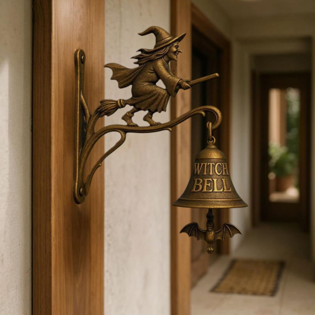 Halloween Witch Bells Multi-Purpose Broom-Riding Witch Bell Wear Resist Resin Broom Witch Doorbells for Door Decorative Hanger