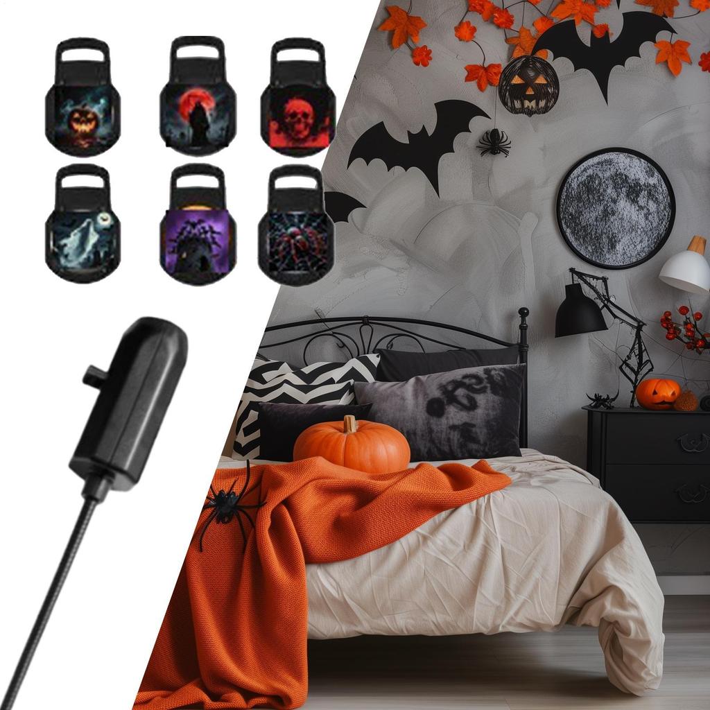 Halloween Skull Projection Lamp Switchable Pattern Design 360-Degree Rotating USB Halloween Projector Lamp LED Decor