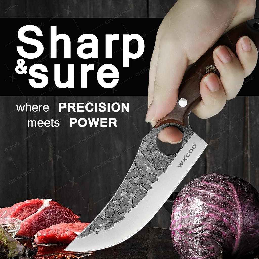 Professionelles Metzgermesser Geschmiedetes Ausbeinmesser Edelstahl Hackbeil Küchenchefmesser Fleisch Fisch Obst Messer mit Abdeckung