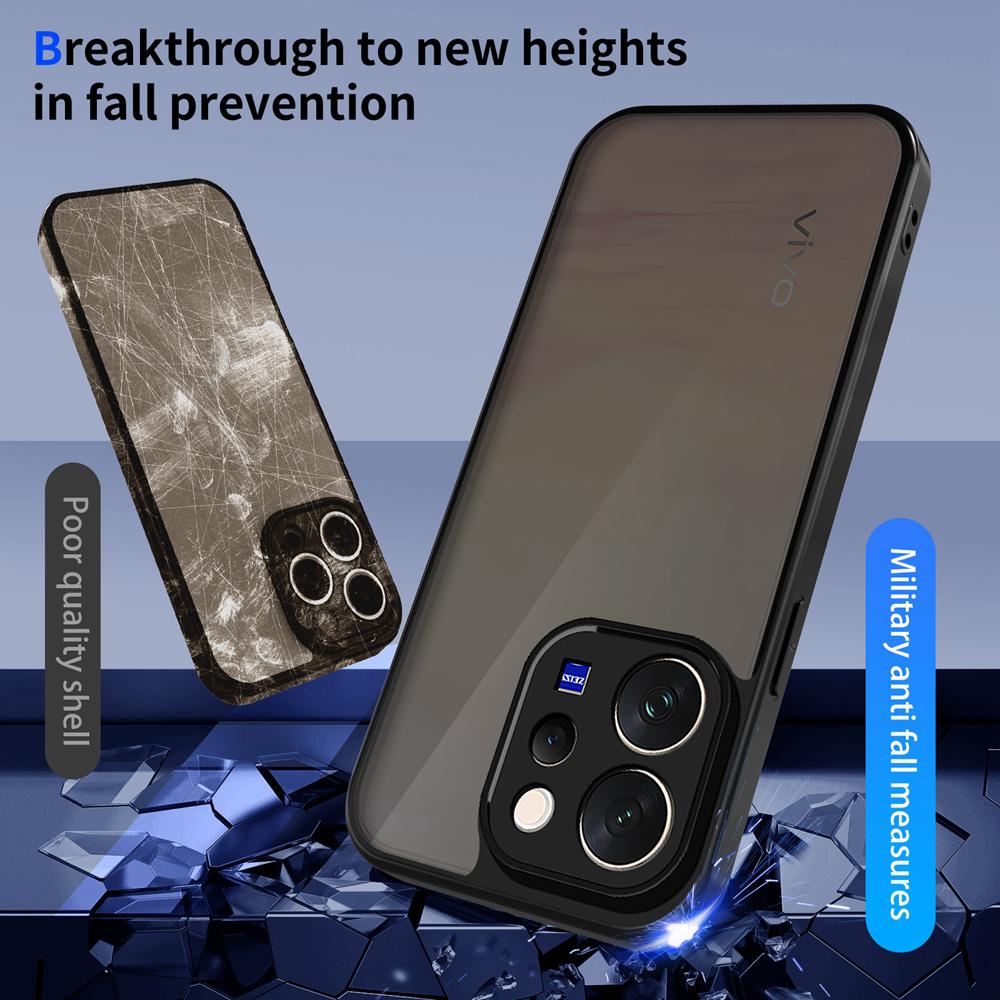 KEYSION Matte Translucent Black Phone Case for VIVO V70 Soft Silicone+PC Clear Anti-slip Shockproof Back Cover for VIVO V70 5G