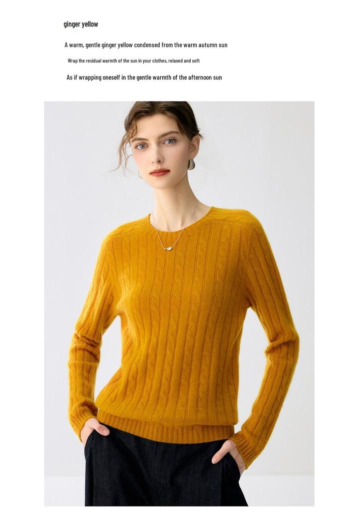 Women's Autumn/Winter Cable Knit Round Neck Pullover Sweater, Long Sleeve, 7-Gauge.