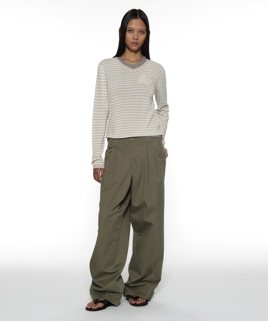 PARTIMENTO WOMEN Pwc Sheer V-Neck Knit Sweater_Beige Stripe