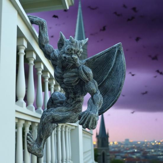 Gotische Wasserspeier Zaunhänger Harz Drache Geflügelter Wasserspeier Ornament Kletternde Wasserspeier Figur für Gartenwand Veranda Geländer und Terrassendekoration