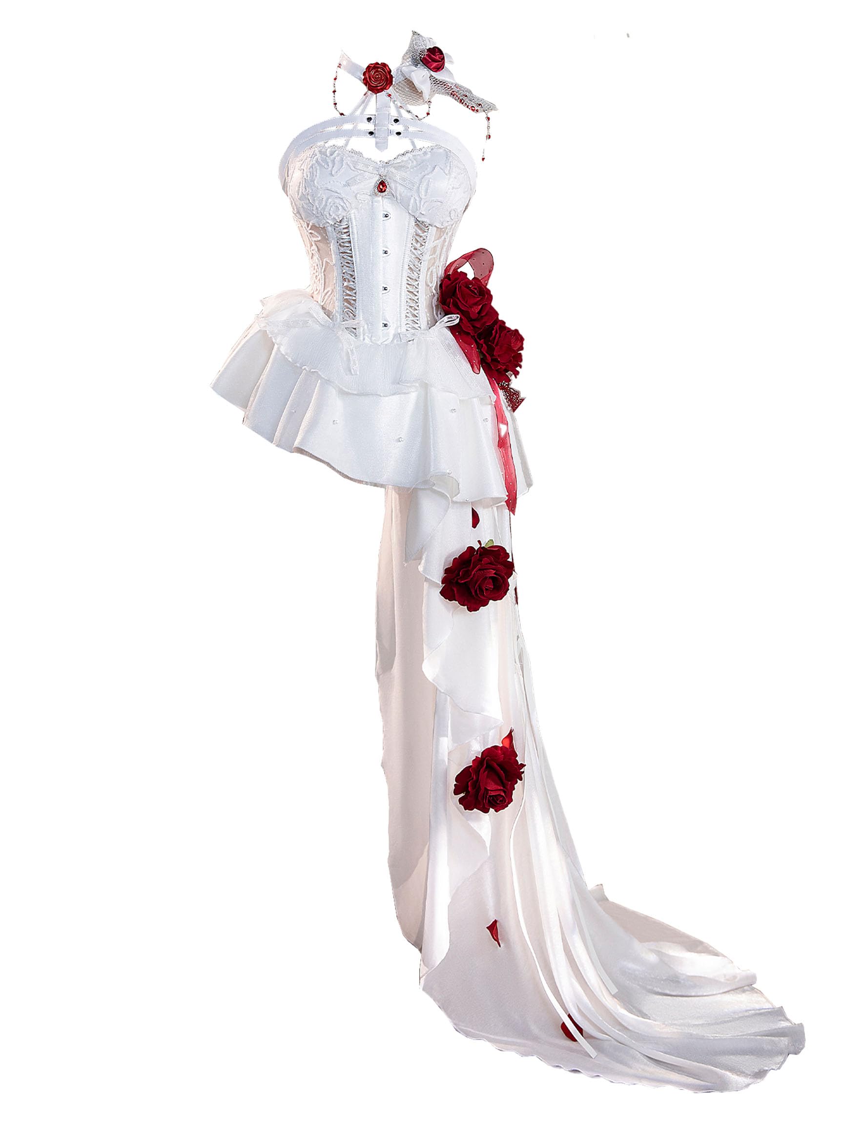 Взрослое Аниме Игра Богиня Стиль Бандо Бандо-платье Безрукавное Платье Милое Очаровательное Моэ Крутое Костюм Косплей Карнавальное Платье Преображение Набор Одежды Белый белый