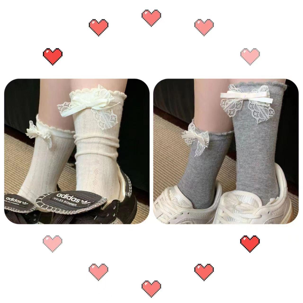 

Детские кружевные гольфы с бантиком до середины икры - Милый стиль JK One Size белый