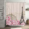 Vintage Paris Eiffel Tower Floral Shower Curtain Pink Magnolias Decorative Bath Set For Home Bathroom 3D Printed Waterproof Fabr
