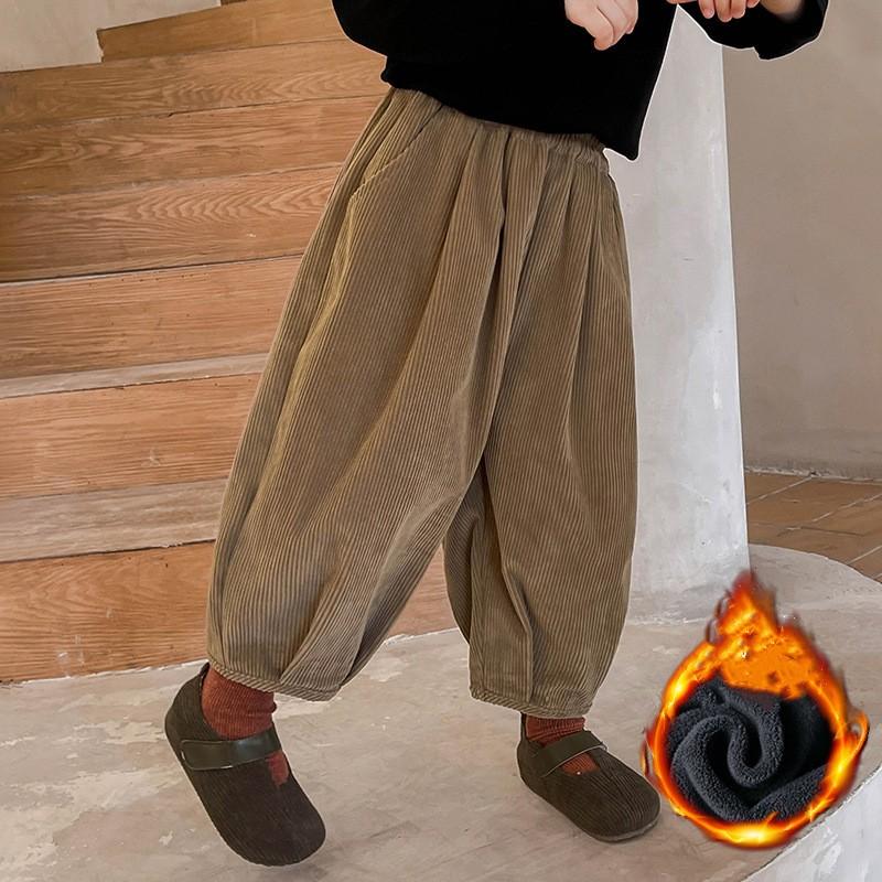 

Зимние вельветовые брюки для мальчиков на флисовой подкладке, утепленные, теплые, брюки-фонарики 90 кофейный