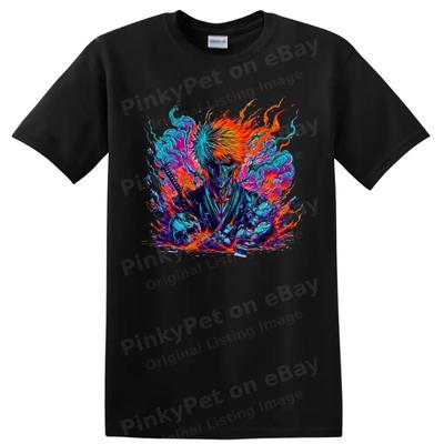 Ichigo Kurosaki Bankai Anime T-Shirt με Σχέδιο Κρανίο Φωτιά Κεραυνός