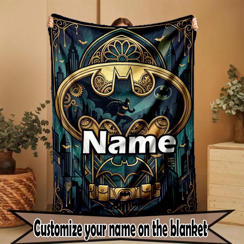 Custom Name Personalized Batman Print Blanket, Home Decor, Bedroom, Sofa, Camping, Couch, Gifts for Birthday Christmas