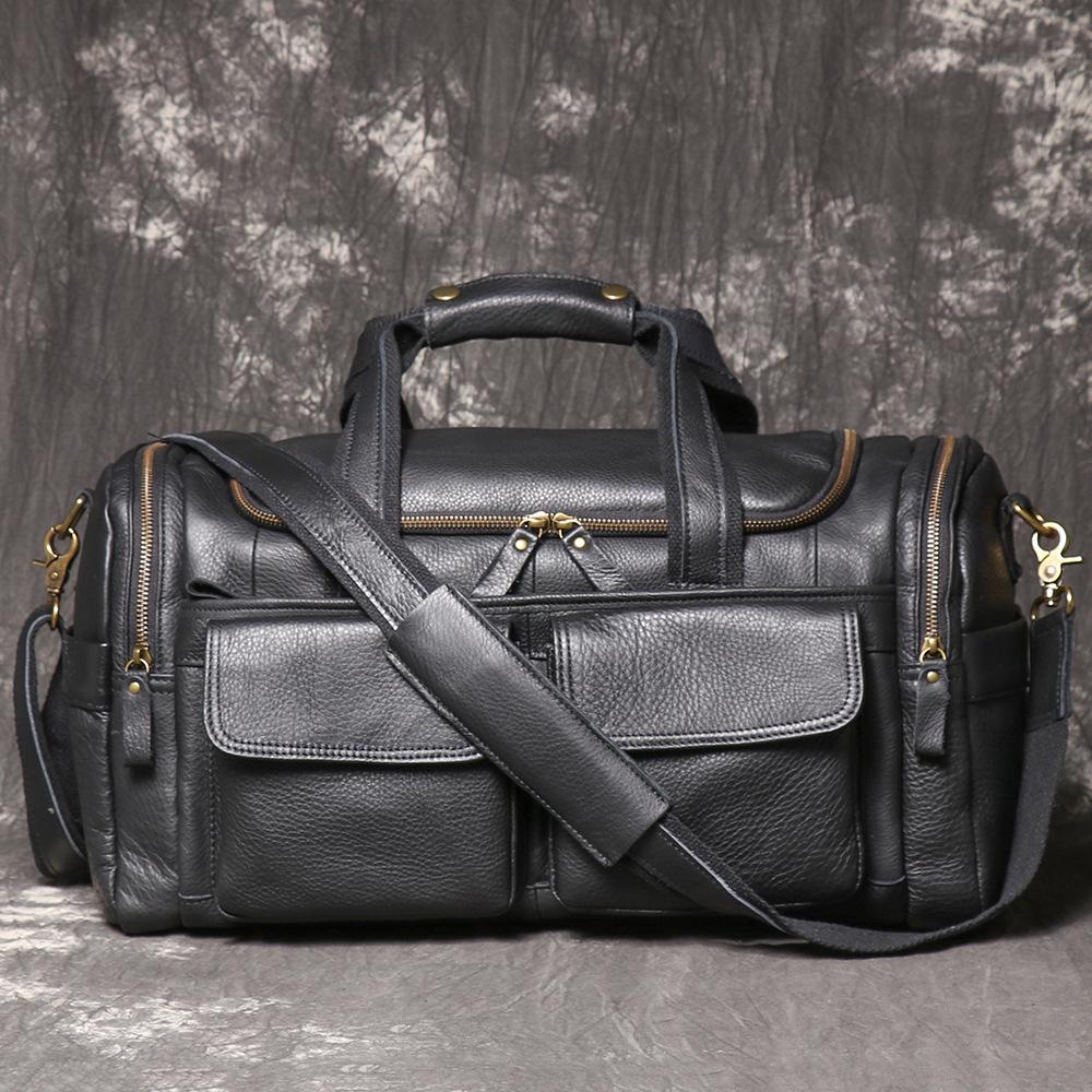 Bolso de Mano de Cuero Crazy Horse Bolso Cruzado de Hombro de Cuero Genuino Bolso de Viaje de Piel de Vaca para Viajes Cortos