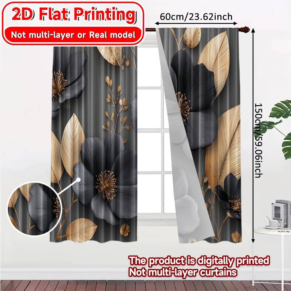 2D Flat Printing  2pcs Midnight Blossoms Contemporary Chic Curtains Versatile Polyester Curtains Art Deco Festive Ldeal for