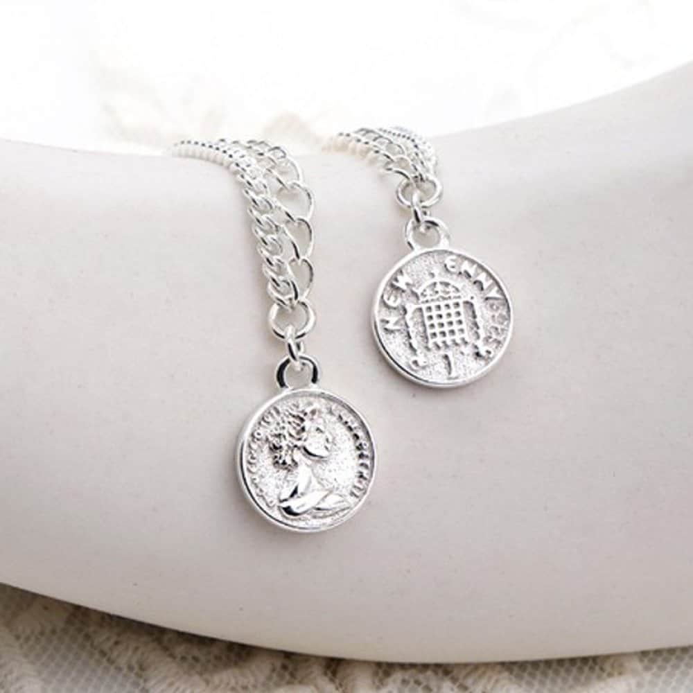 [As Little] Silver Chain Anklet Silver 925 Double Row Queen Coin Summer