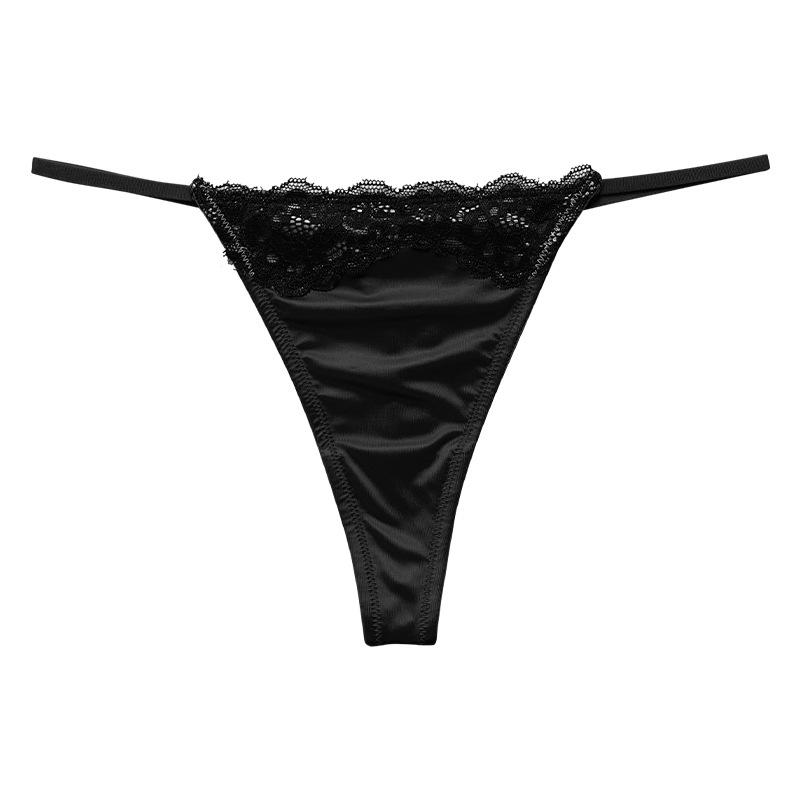 

European and American fun lace breathable girl T-shaped underwear sexy large size underwear seamless ice silk low waist sexy underwear S чёрный