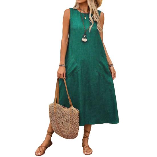 Women's Sleeveless Long Dress Casual Crew Neck Maxi Dress Summer Beach Vacation Shift Sundress