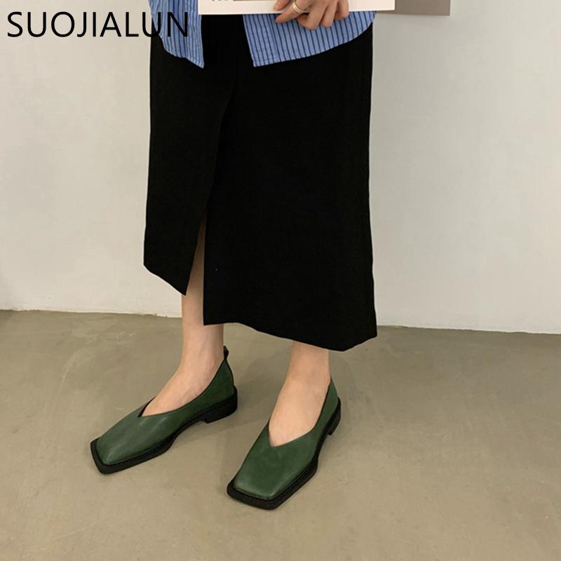 Fashion SUOJIALUN 2025 Spring New Flat Shoes Square Toe Square Toe Shallow Mouth Slip On Loafers Ladies Casual Shoes Zapatos Mujer