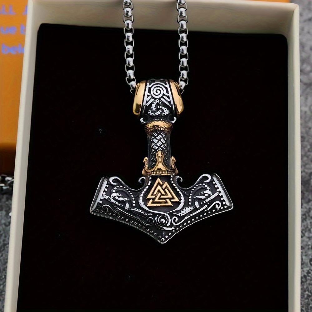 One titanium steel cast Viking Thor s Hammer triangular pendant necklace for men.