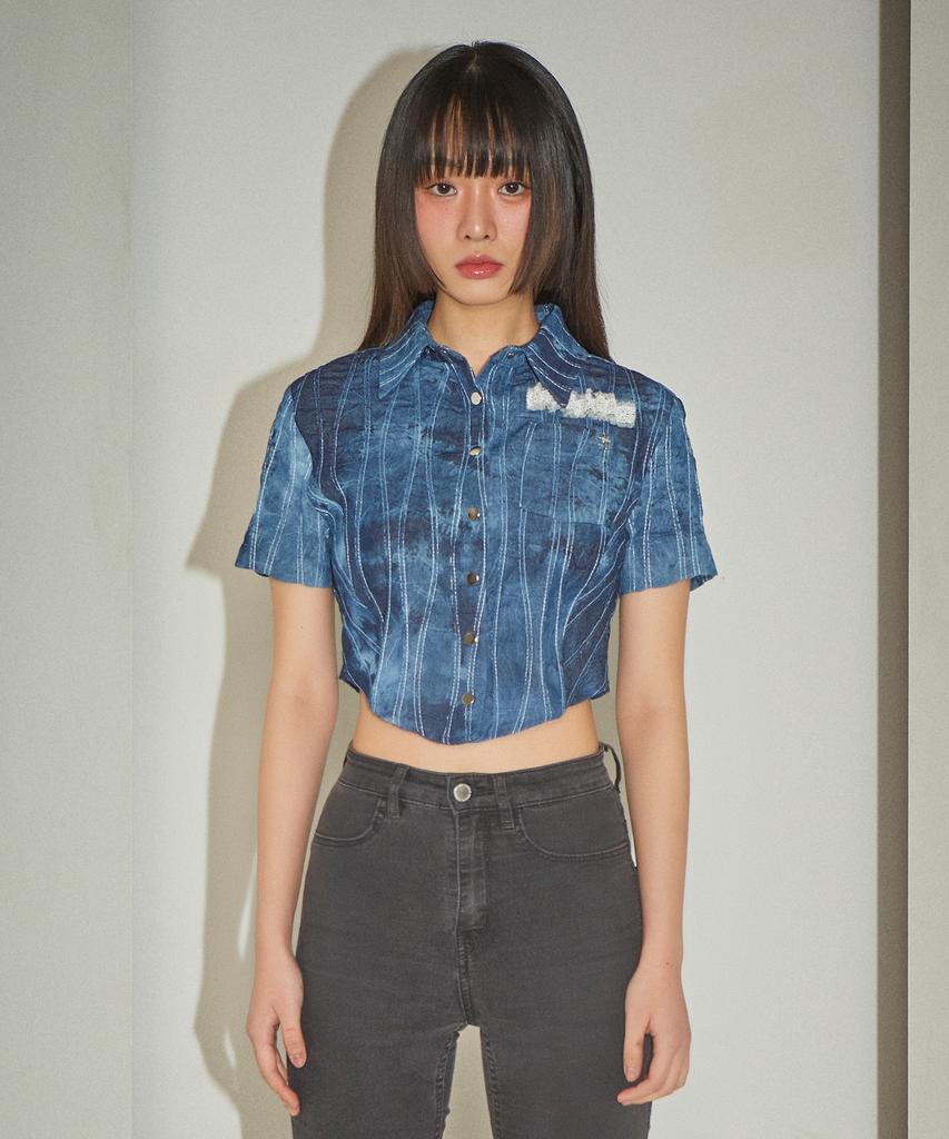 Pabeleupinggeo Lace Demin Crop Shirt